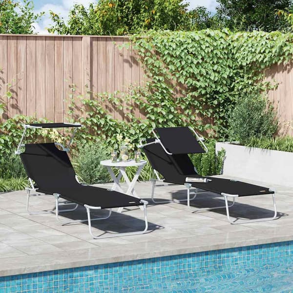 vidaXL Solstol 2 pcs Sort 58 x 188 x 77cm Polyester