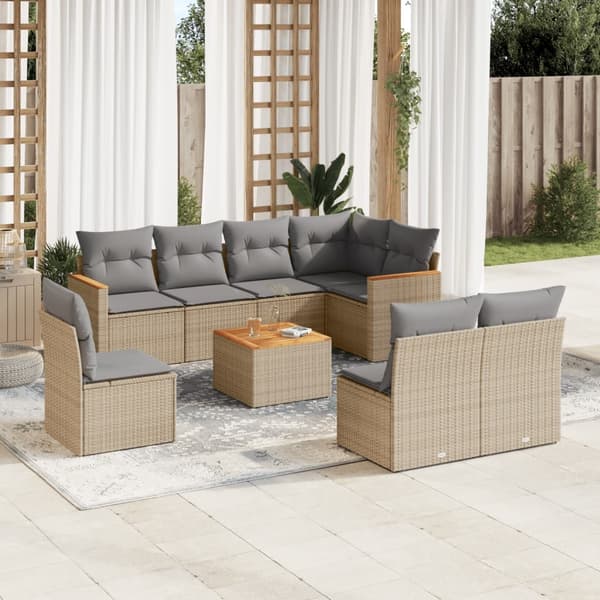 vidaXL sofasæt til haven 9 dele med hynder polyrattan beige