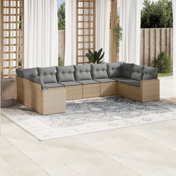 vidaXL sofasæt til haven 10 dele med hynder polyrattan beige