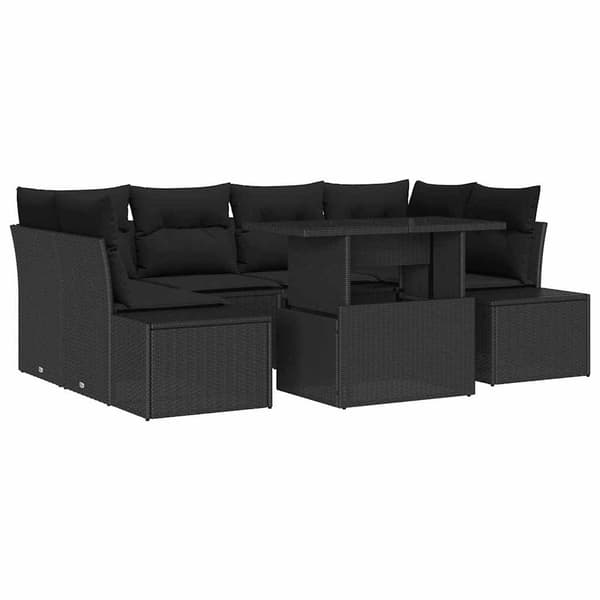 vidaXL Sofa Sæt med pude 7 pcs Sort polyrattan
