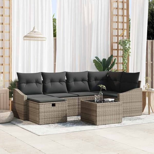 vidaXL Sofa Sæt med pude med opbevaring Grå polyrattan