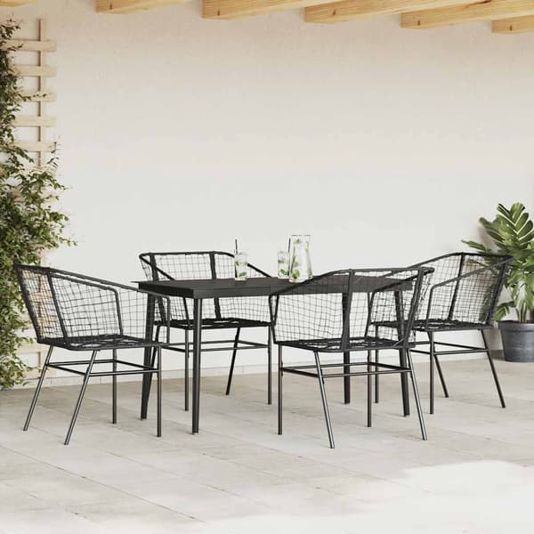 vidaXL 5 dele spisebordssæt til haven polyrattan glas sort