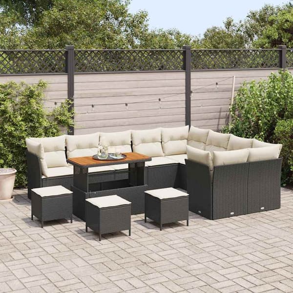 vidaXL Havesofa Sæt 13 pcs Sort polyrattan