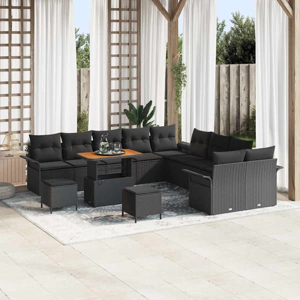 vidaXL Havesofa Sæt 13 pcs Sort polyrattan