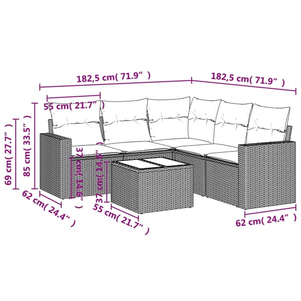 vidaXL sofasæt til haven 6 dele med hynder polyrattan beige