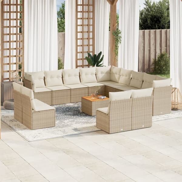 vidaXL sofasæt til haven 14 dele med hynder polyrattan beige