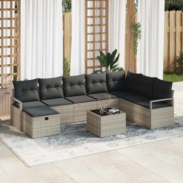 vidaXL Sofa Sæt med pude med opbevaring 9 pcs Lysegrå polyrattan