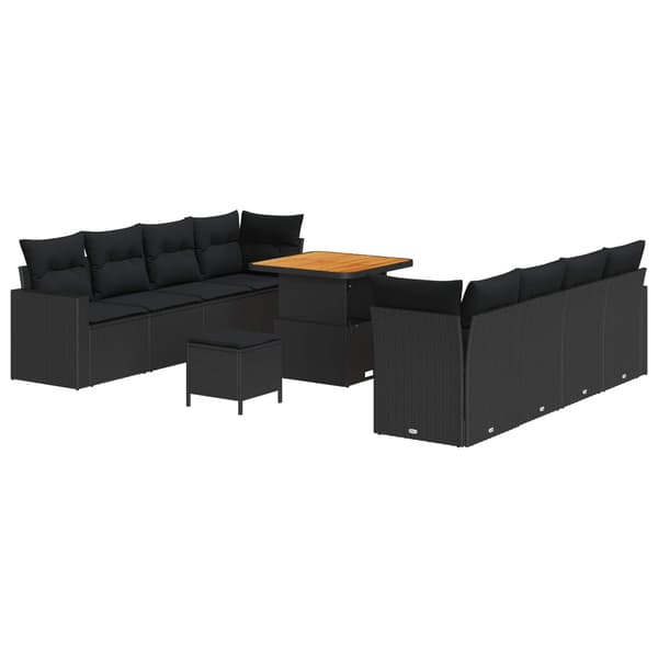 vidaXL Havesofa Sæt 11 pcs Sort polyrattan