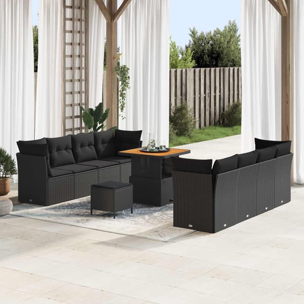 vidaXL Havesofa Sæt 11 pcs Sort polyrattan