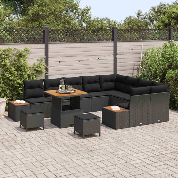 vidaXL Havesofa Sæt 12 pcs Sort polyrattan