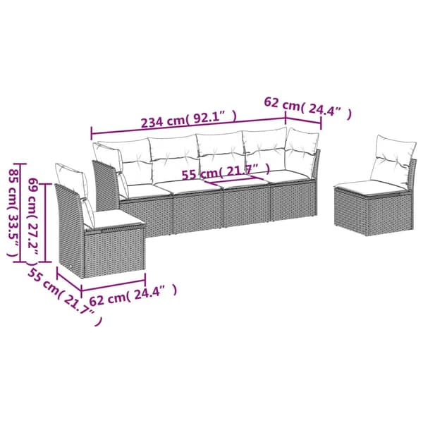 vidaXL sofasæt til haven 6 dele med hynder polyrattan beige