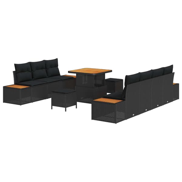 vidaXL Havesofa Sæt 10 pcs Sort polyrattan