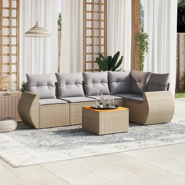 vidaXL sofasæt til haven 6 dele med hynder polyrattan beige