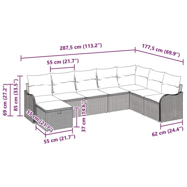 vidaXL Sofasæt med hynder og opbevaring Sort polyrattan