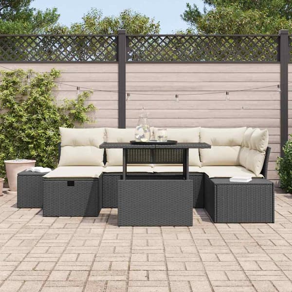 vidaXL Havesofa Sæt 7 pcs Sort polyrattan