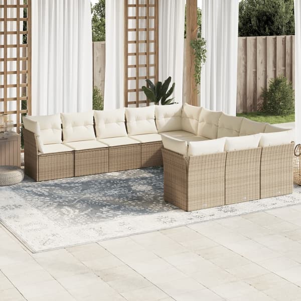 vidaXL sofasæt til haven 11 dele med hynder polyrattan beige