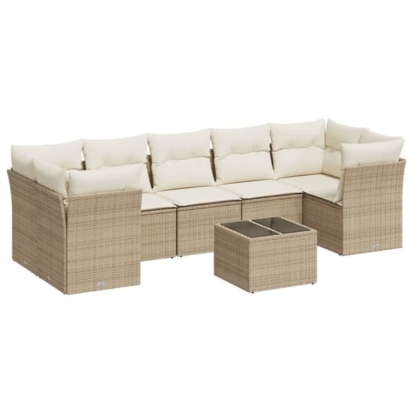 vidaXL sofasæt til haven 8 dele med hynder polyrattan beige