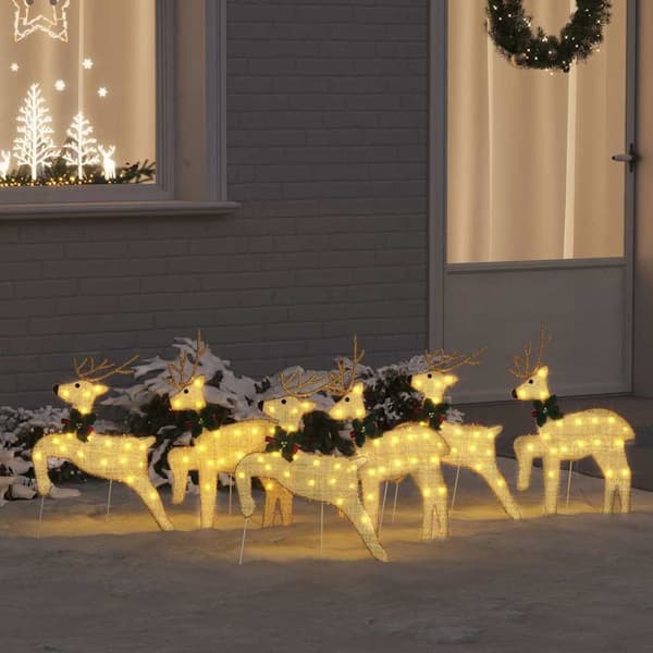 vidaXL LED Rensdyr 6 pcs Guld Stof