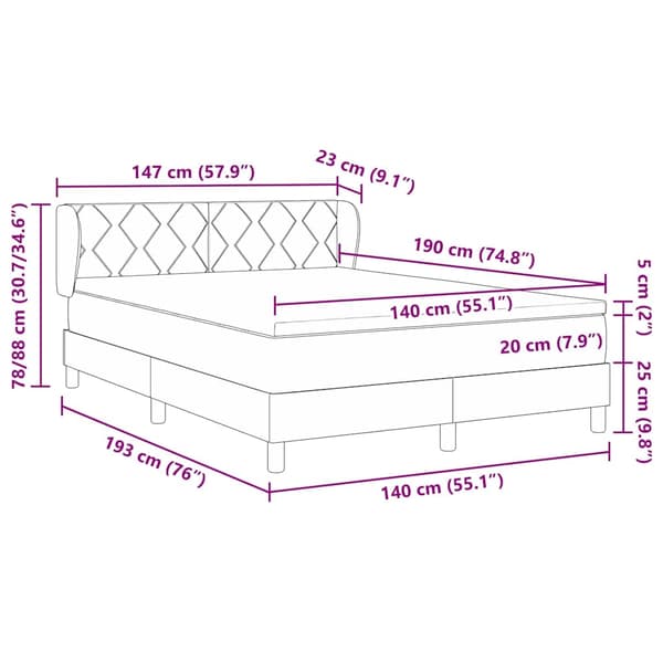 vidaXL Box spring seng med madras Sort 190 x 140 cm Polyester