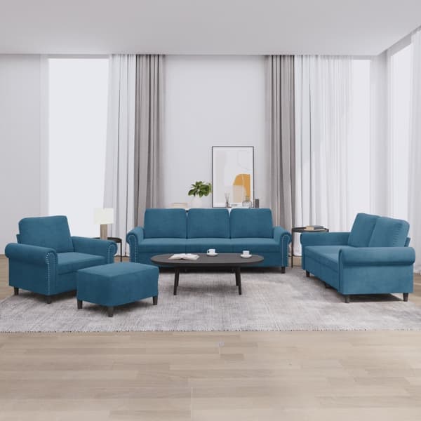 vidaXL sofasæt 4 dele med hynder velour blå