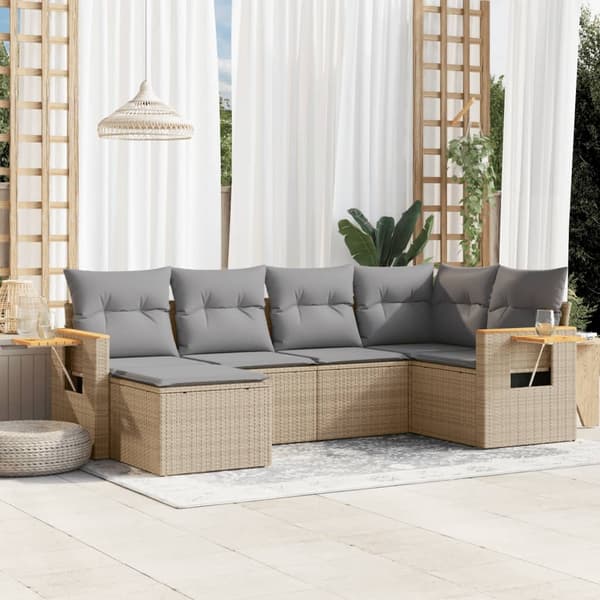 vidaXL sofasæt til haven 6 dele med hynder polyrattan beige
