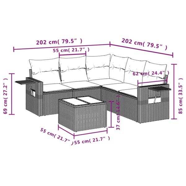 vidaXL sofasæt til haven 6 dele med hynder polyrattan beige