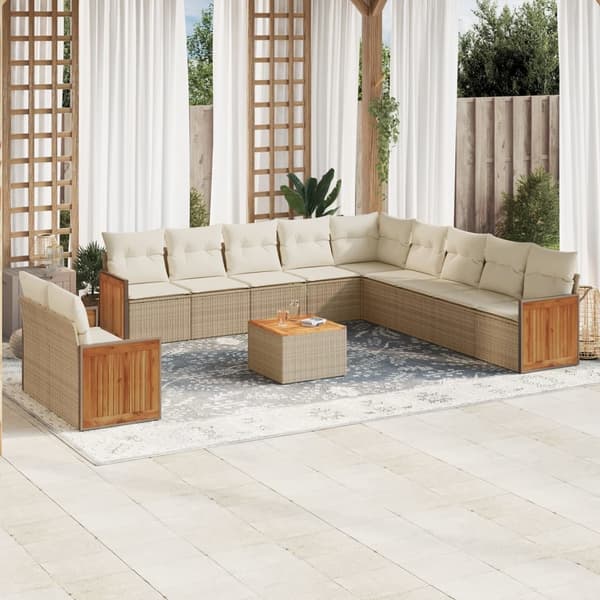 vidaXL sofasæt til haven 12 dele med hynder polyrattan beige
