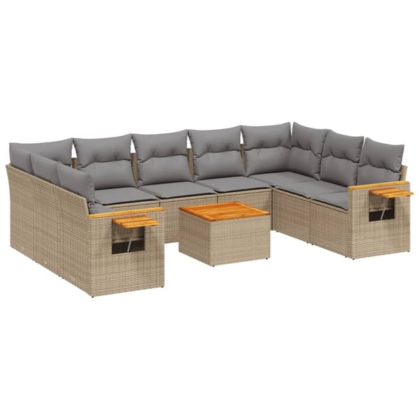 vidaXL sofasæt til haven 10 dele med hynder polyrattan beige