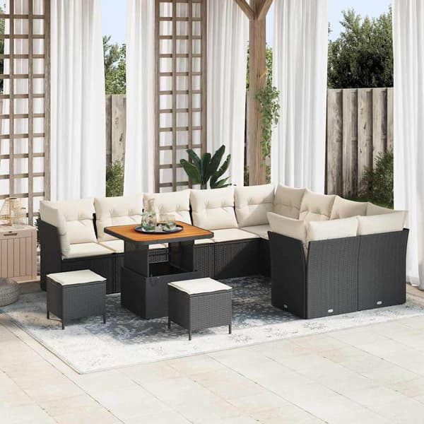 vidaXL Havesofa Sæt 12 pcs Sort polyrattan