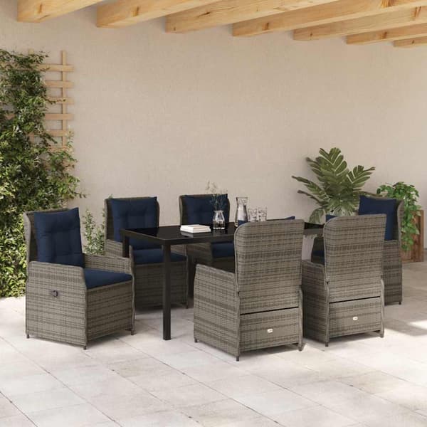 vidaXL Have Spisebordssæt 7 pcs Grå Poly rattan