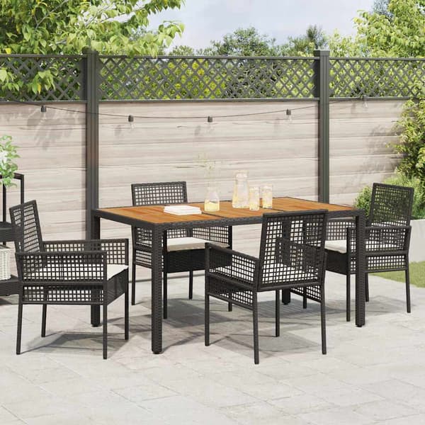 vidaXL Have Spisebordssæt 5 pcs Sort polyrattan