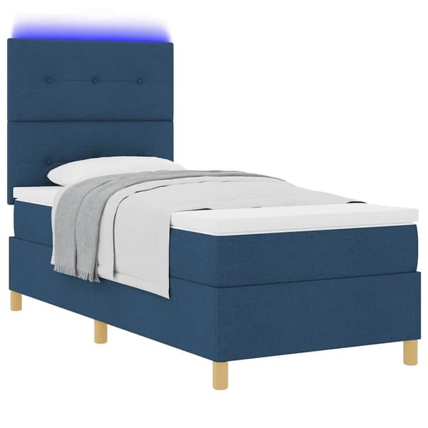 vidaXL LED Box Spring Bed med madras Blå 90 x 200 cm Stof