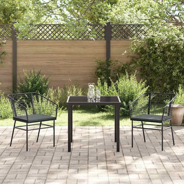 vidaXL Have Spisebordssæt 3 pcs Sort polyrattan