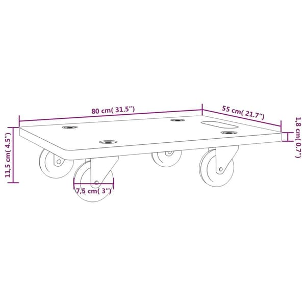 vidaXL dollyvogne 2 stk. 80x55x11,5 cm rektangulær
