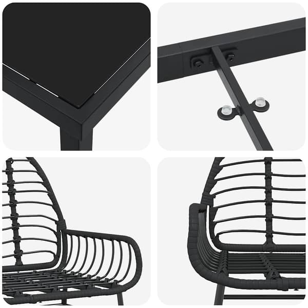 vidaXL Have Spisebordssæt 3 pcs Sort polyrattan