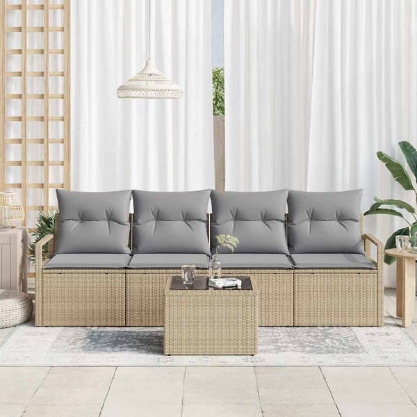 vidaXL Sofa Sæt 5 pcs Beige og grå polyrattan
