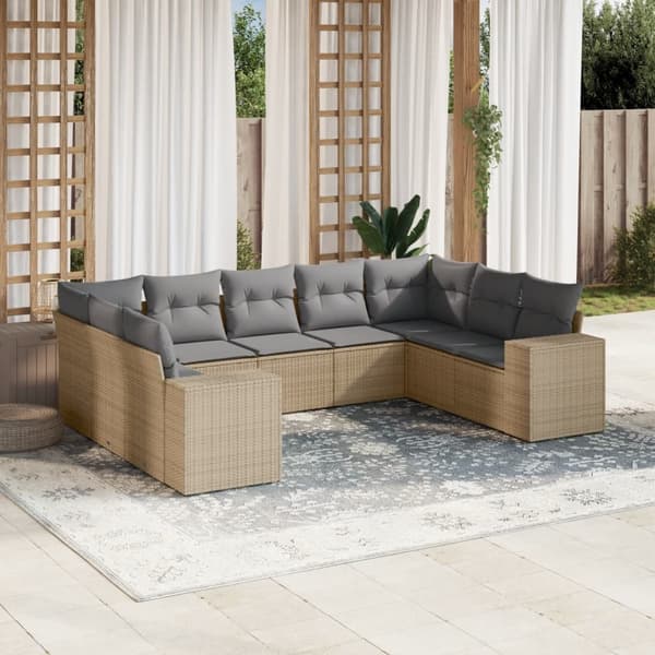 vidaXL sofasæt til haven 9 dele med hynder polyrattan beige