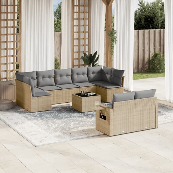 vidaXL sofasæt til haven 10 dele med hynder polyrattan beige