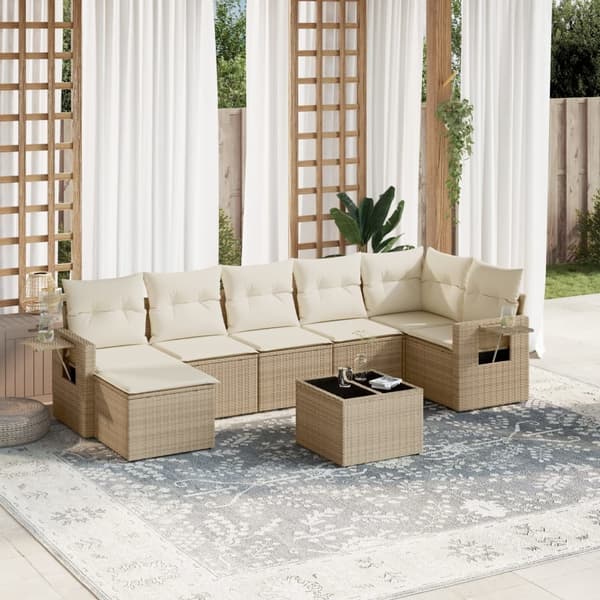 vidaXL sofasæt til haven 8 dele med hynder polyrattan beige