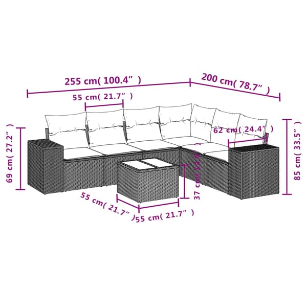 vidaXL sofasæt til haven 7 dele med hynder polyrattan beige
