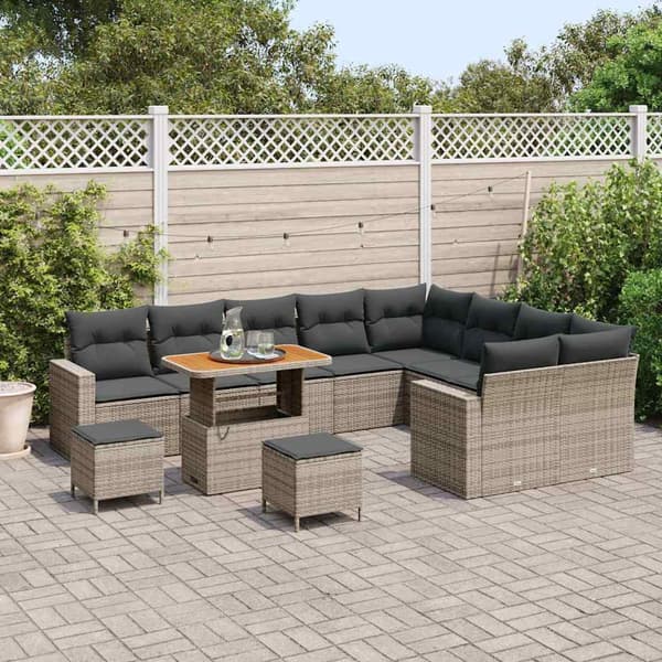 vidaXL Havesofa Sæt 12 pcs Grå polyrattan