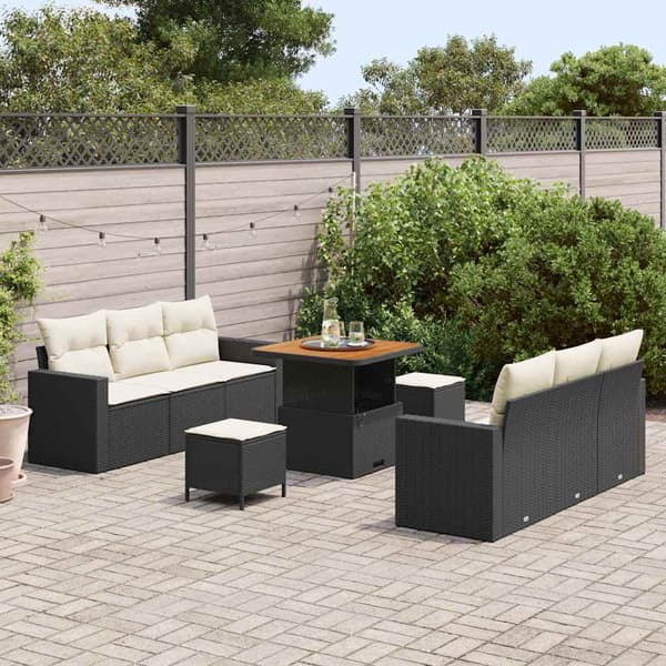 vidaXL Havesofa Sæt 9 pcs Sort polyrattan