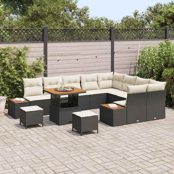 vidaXL Havesofa Sæt 12 pcs Sort polyrattan