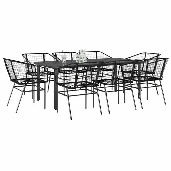vidaXL 9 dele spisebordssæt til haven polyrattan glas sort