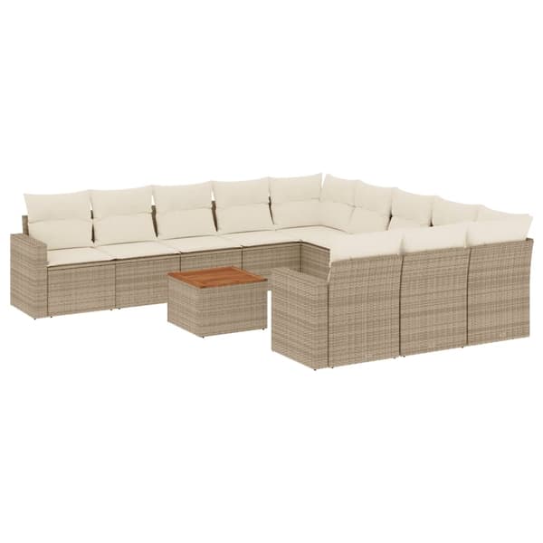 vidaXL sofasæt til haven 12 dele med hynder polyrattan beige