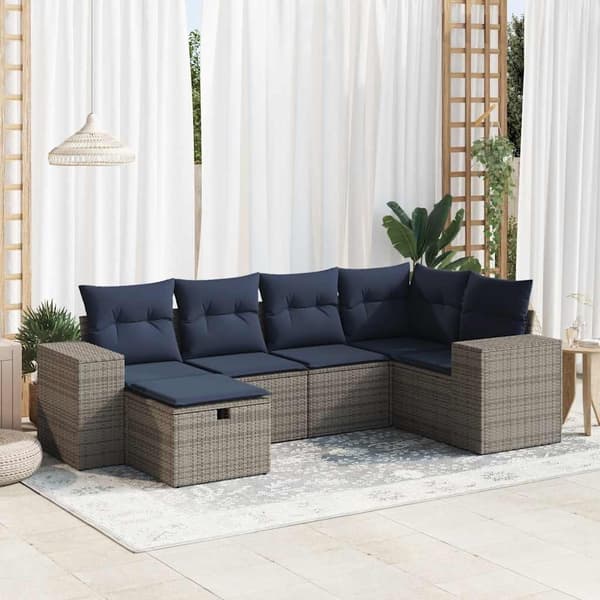 vidaXL sofasæt til haven 6 dele med hynder polyrattan grå