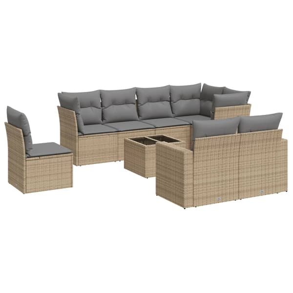 vidaXL sofasæt til haven 9 dele med hynder polyrattan beige