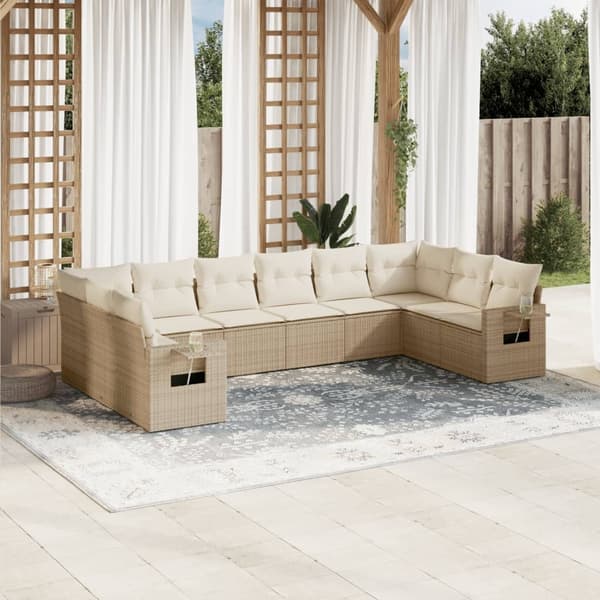 vidaXL sofasæt til haven 10 dele med hynder polyrattan beige