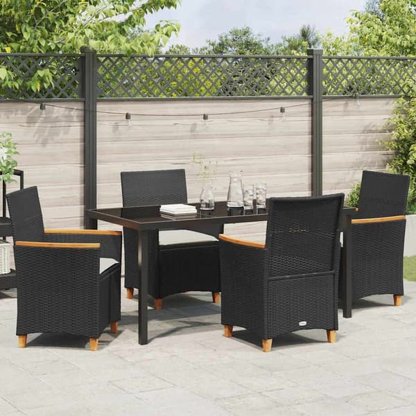 vidaXL Have Spisebordssæt 5 pcs Sort polyrattan