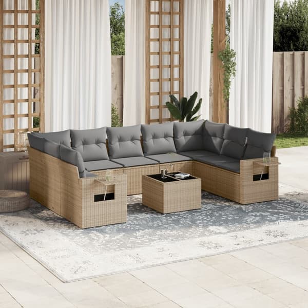 vidaXL sofasæt til haven 10 dele med hynder polyrattan beige